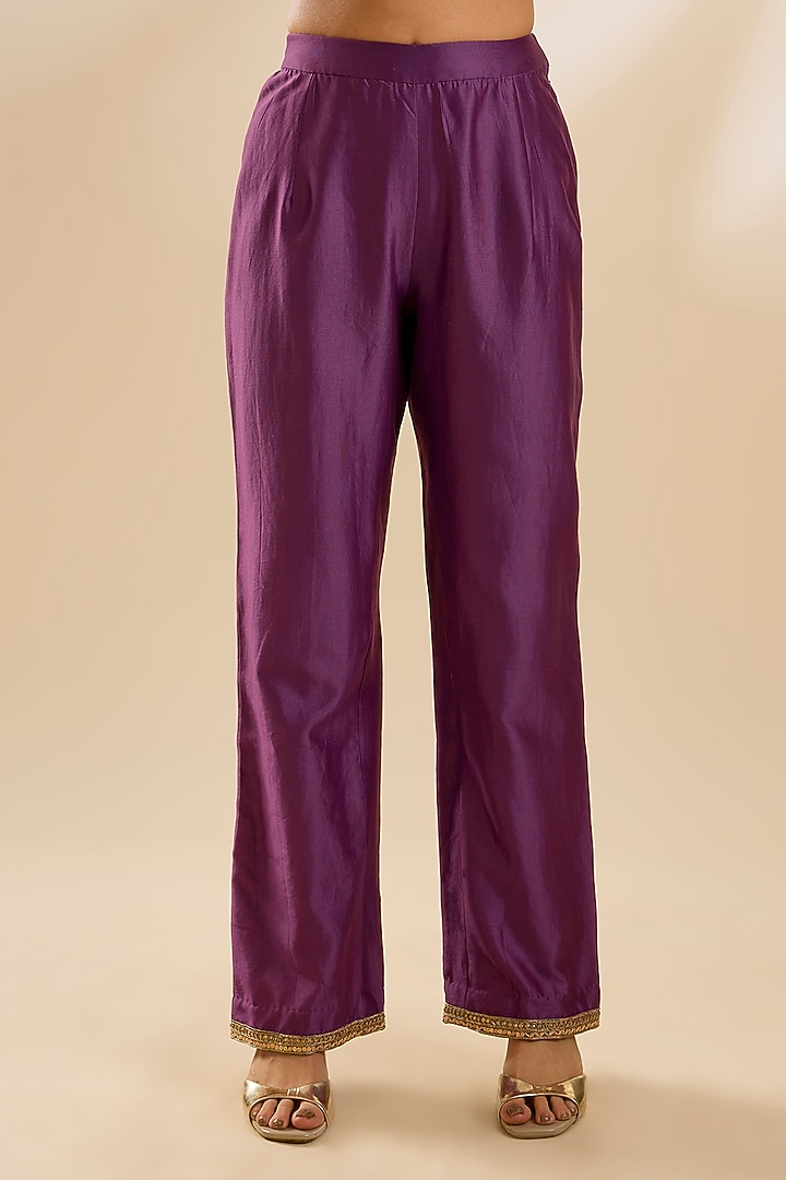 Purple Chanderi Silk Embroidered Kalidar Kurta Set by Petticoat Lane at Pernia's Pop Up Shop