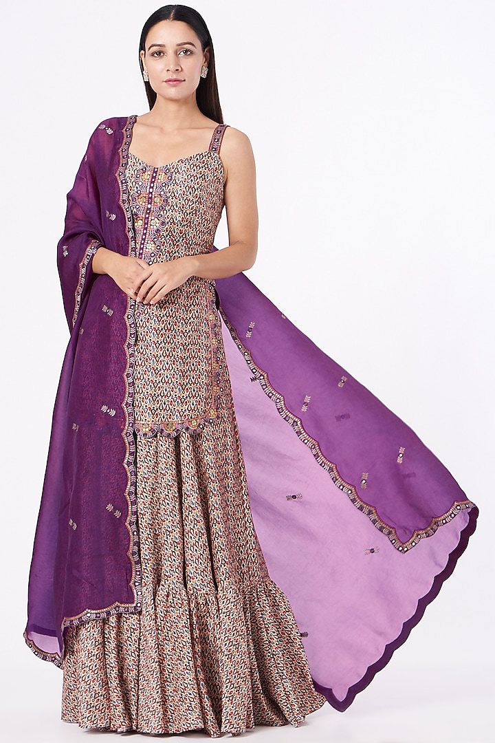 Purple Cotton Silk Sharara Set by Petticoat Lane
