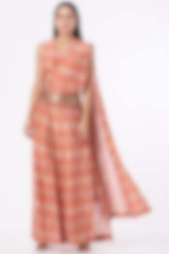 Orange Embroidered Draped Saree Set by Petticoat Lane