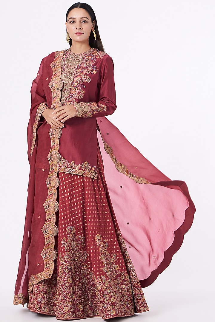 Red Hand Embroisered Sharara Set by Petticoat Lane