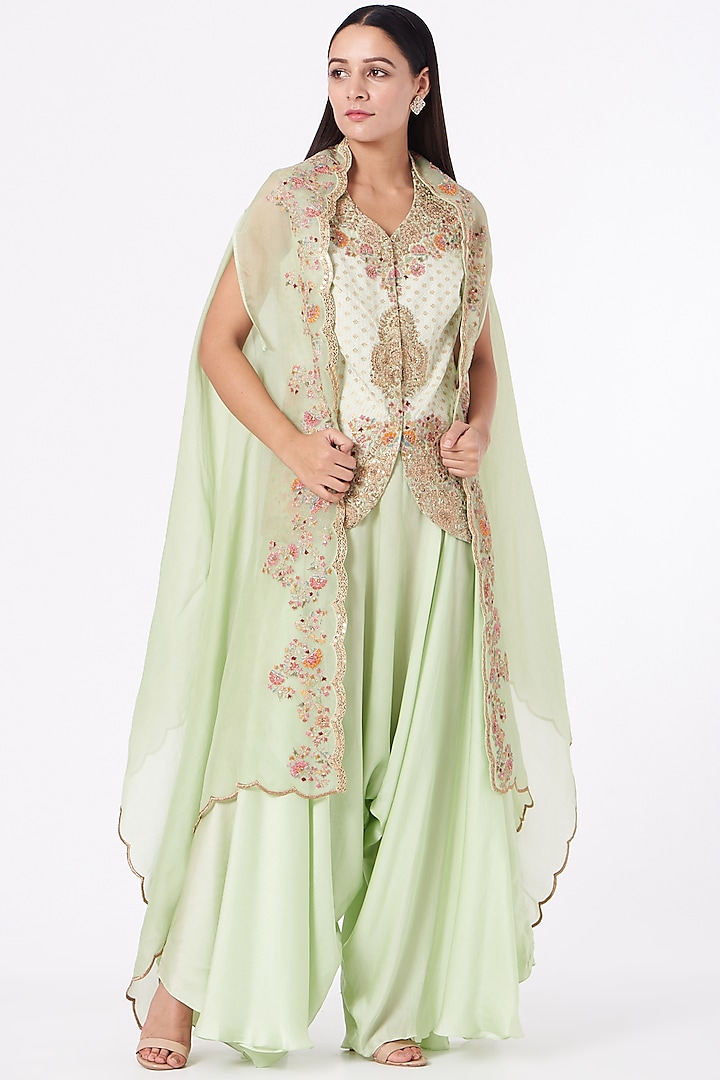 Mint Green Cotton Silk Dhoti Pant Set by Petticoat Lane