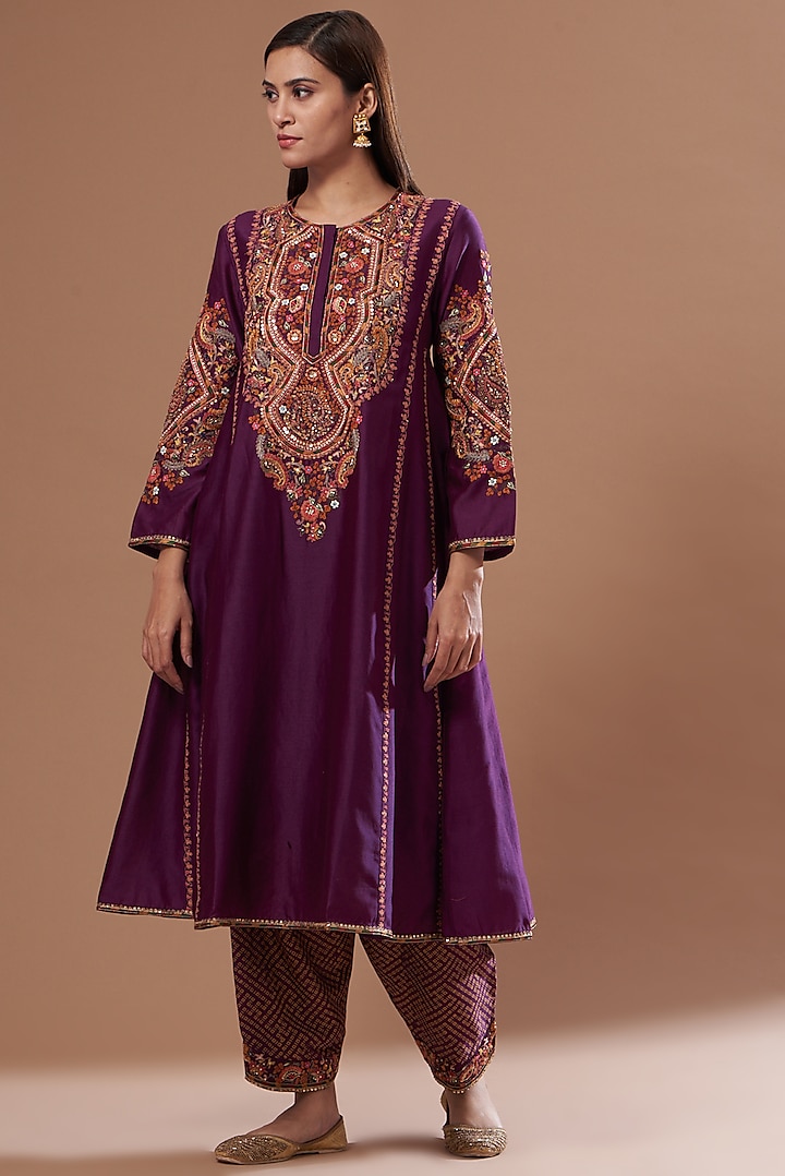 Purple Chanderi Kurta Set by Petticoat Lane at Pernia's Pop Up Shop