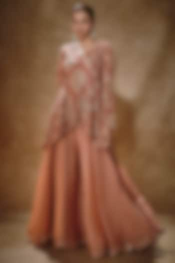 Peach Organza Sharara Set by Petticoat Lane at Pernia's Pop Up Shop