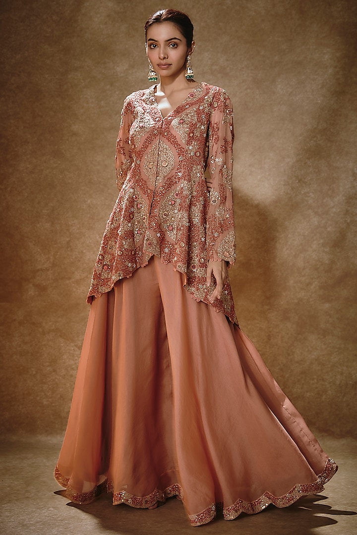 Peach Organza Sharara Set by Petticoat Lane at Pernia's Pop Up Shop