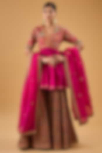Pink Chanderi Printed Sharara Set by Petticoat Lane