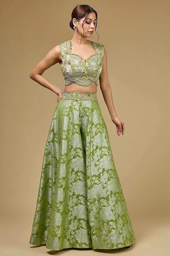 Pista Green Organza Hand & Machine Embroidered Cape Set by Petticoat Lane at Pernia's Pop Up Shop