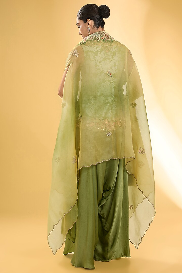 Pista Green Organza Cape Set by Petticoat Lane at Pernia's Pop Up Shop