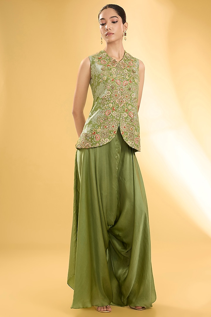 Pista Green Organza Cape Set by Petticoat Lane at Pernia's Pop Up Shop