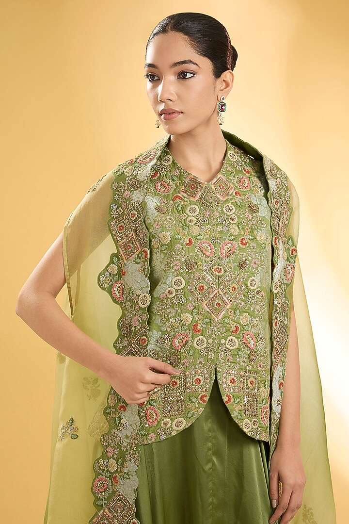 Pista Green Organza Cape Set by Petticoat Lane at Pernia's Pop Up Shop