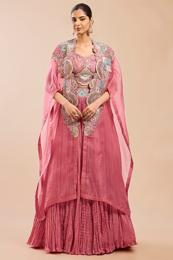 Peach Organza Patchwork Cape Set by Petticoat Lane at Pernia's Pop Up Shop