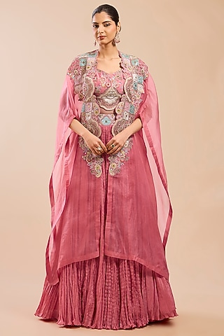 Peach Organza Patchwork Cape Set by Petticoat Lane