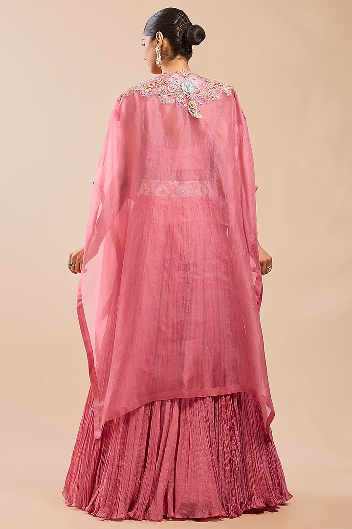 Peach Organza Patchwork Cape Set by Petticoat Lane at Pernia's Pop Up Shop
