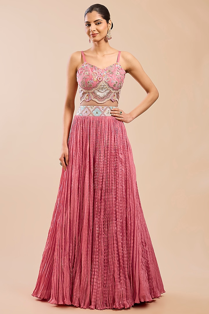 Peach Organza Patchwork Cape Set by Petticoat Lane at Pernia's Pop Up Shop