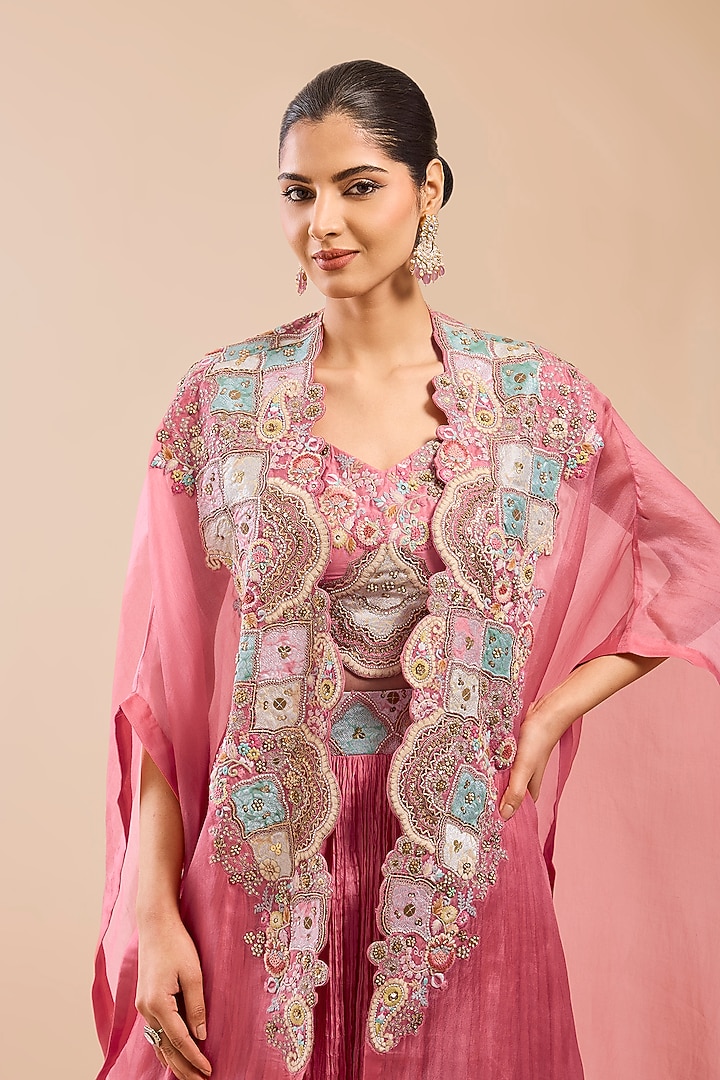 Peach Organza Patchwork Cape Set by Petticoat Lane at Pernia's Pop Up Shop