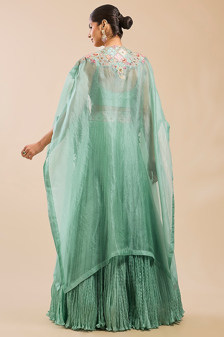 Green Organza Patchwork Cape Set by Petticoat Lane at Pernia's Pop Up Shop