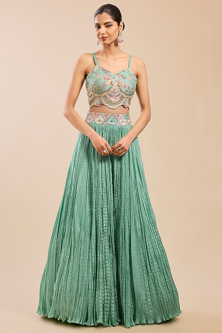 Green Organza Patchwork Cape Set by Petticoat Lane at Pernia's Pop Up Shop