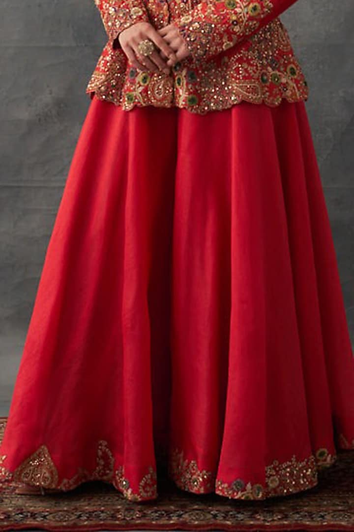 Red Organza & Chanderi Bridal Sharara Set by Petticoat Lane at Pernia's Pop Up Shop