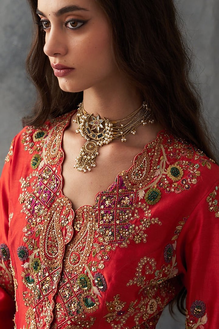 Red Organza & Chanderi Bridal Sharara Set by Petticoat Lane at Pernia's Pop Up Shop