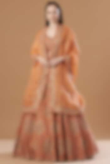 Orange Embroidered Lehenga Set by Petticoat Lane