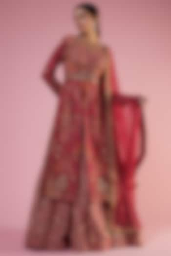 Pink Chanderi Printed Jacket Wedding Lehenga Set by Petticoat Lane at Pernia's Pop Up Shop