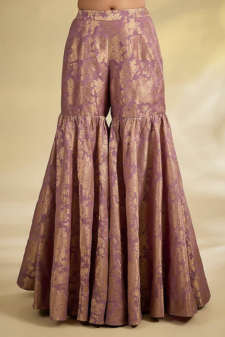 Lilac Shimmer Brocade & Chanderi Bridal Sharara Set by Petticoat Lane at Pernia's Pop Up Shop