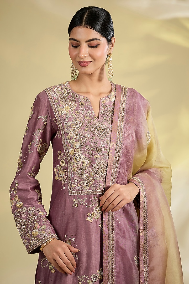 Lilac Shimmer Brocade & Chanderi Bridal Sharara Set by Petticoat Lane at Pernia's Pop Up Shop