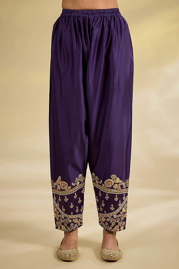 Purple Shimmer Brocade & Chanderi Short Kurta Set by Petticoat Lane at Pernia's Pop Up Shop