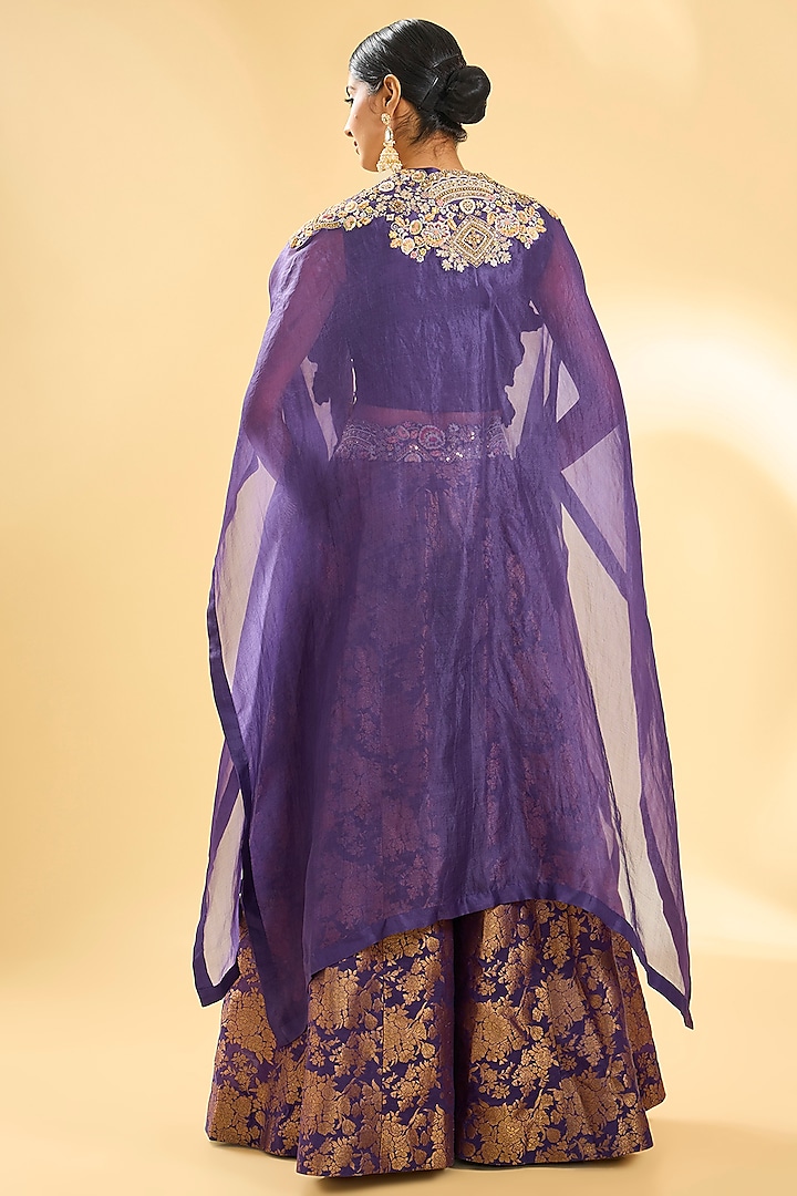 Purple Shimmer Brocade Hand & Machine Embroidered Jacket Set by Petticoat Lane at Pernia's Pop Up Shop