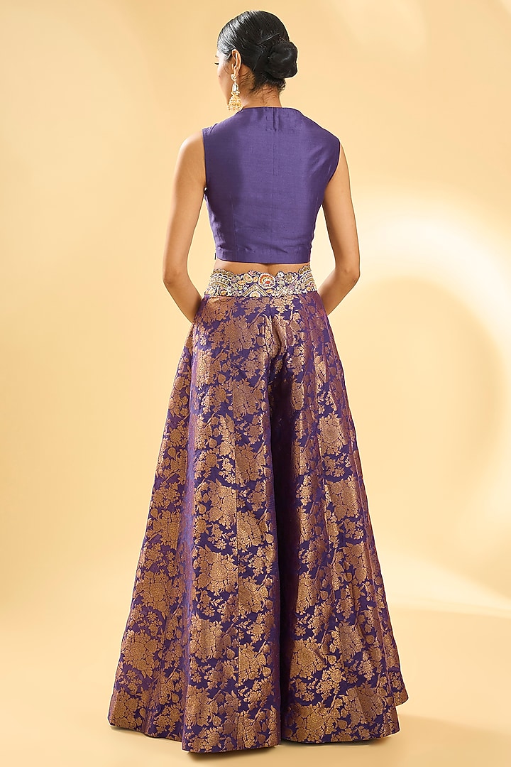 Purple Shimmer Brocade Hand & Machine Embroidered Jacket Set by Petticoat Lane at Pernia's Pop Up Shop