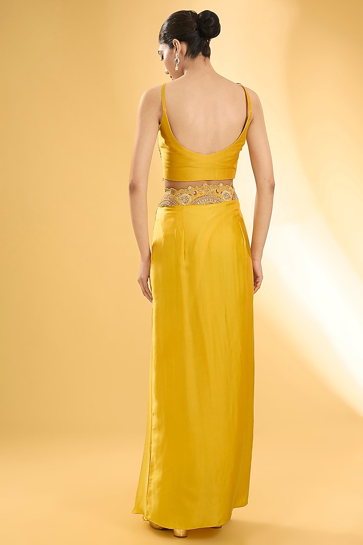 Yellow Organza Hand & Machine Embroidered Cape Set by Petticoat Lane at Pernia's Pop Up Shop