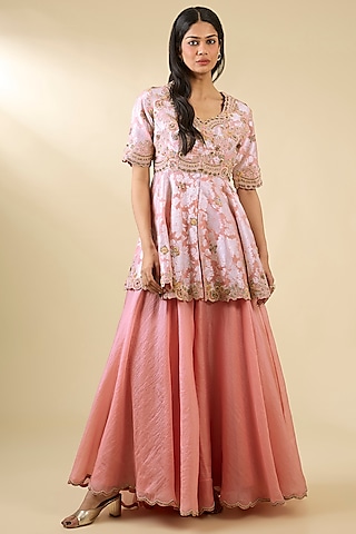 Pink Organza Sharara Set by Petticoat Lane