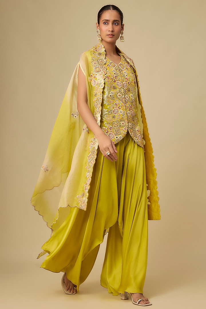 Yellow Organza Cape Set by Petticoat Lane at Pernia's Pop Up Shop