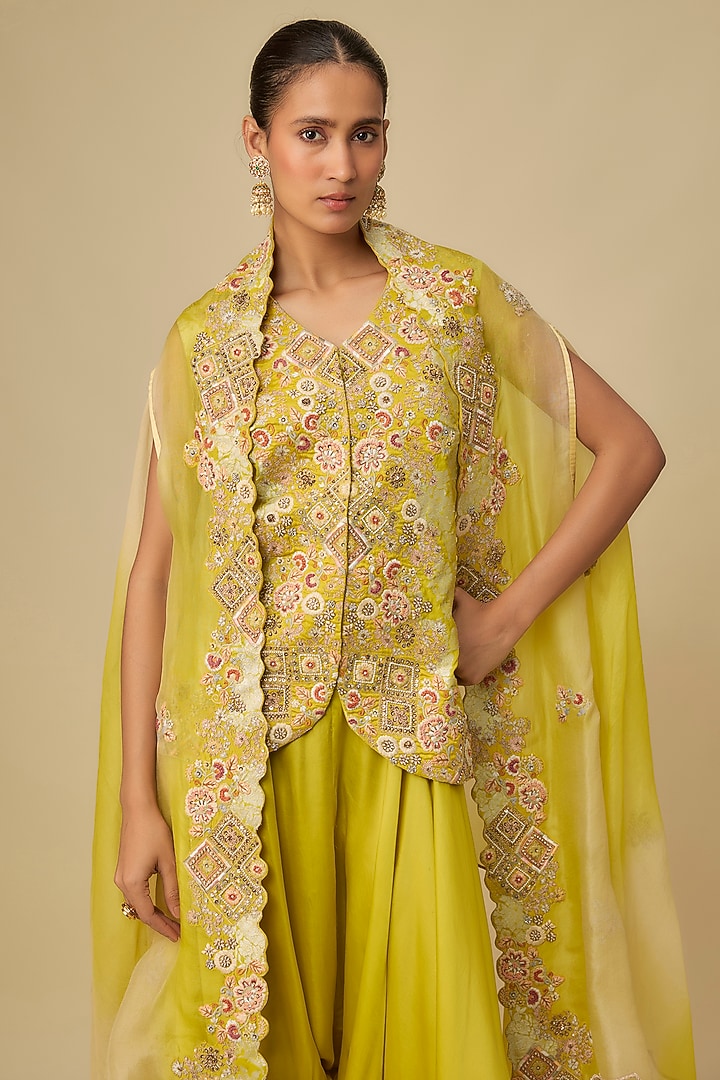 Yellow Organza Cape Set by Petticoat Lane at Pernia's Pop Up Shop