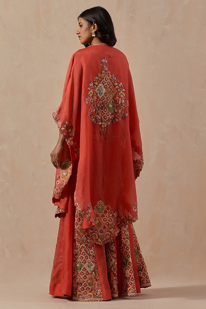 Bright Red Organza Cape Set by Petticoat Lane at Pernia's Pop Up Shop