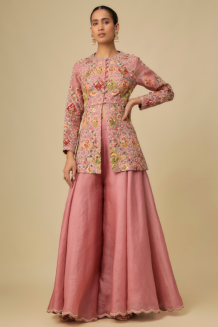 Lilac Organza Patchwork Bridal Sharara Set by Petticoat Lane at Pernia's Pop Up Shop