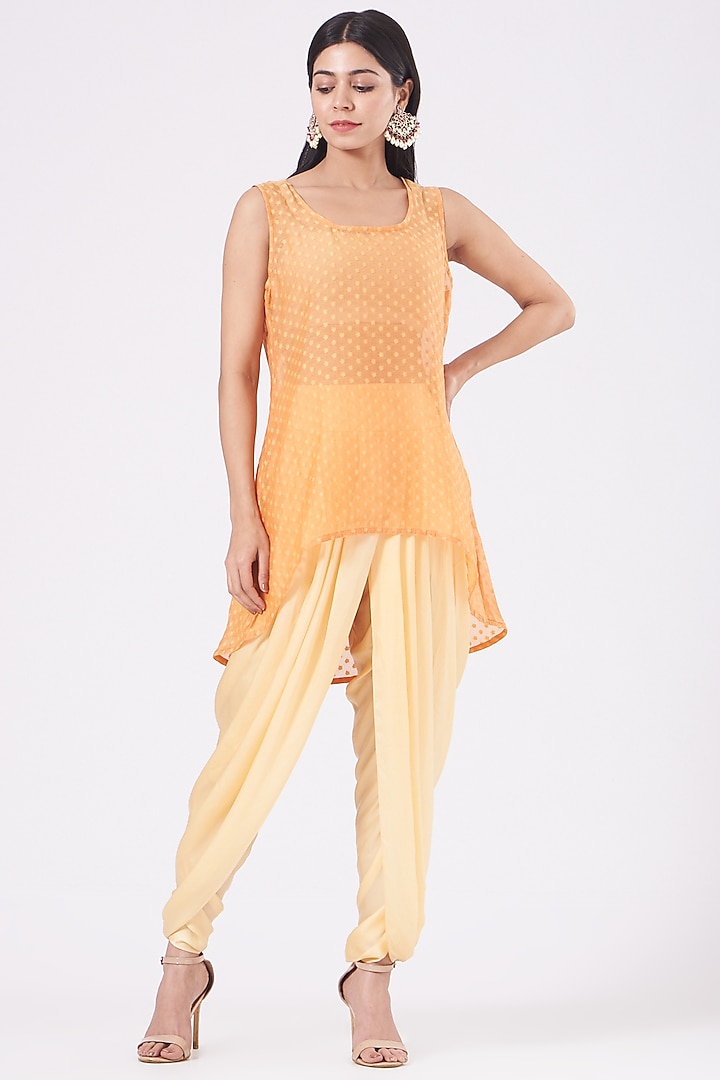 Nude Dhoti Set In Satin by Petticoat Lane at Pernia's Pop Up Shop