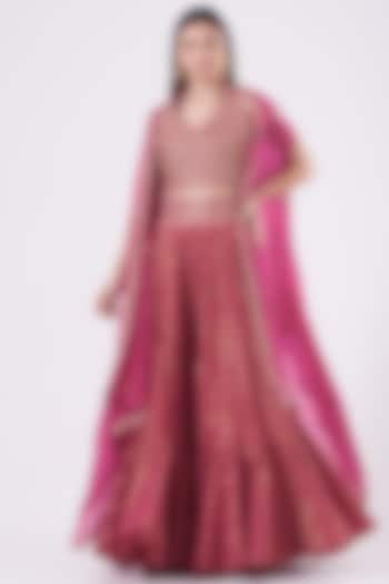 Rani Pink Embroidered Sharara Set by Petticoat Lane