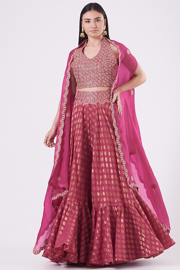Rani Pink Embroidered Sharara Set by Petticoat Lane