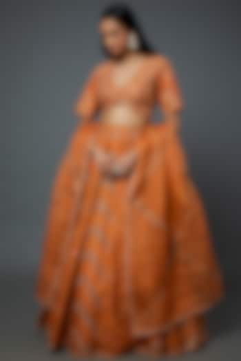 Orange Organza Embroidered Bridal Lehenga Set by Petticoat Lane at Pernia's Pop Up Shop