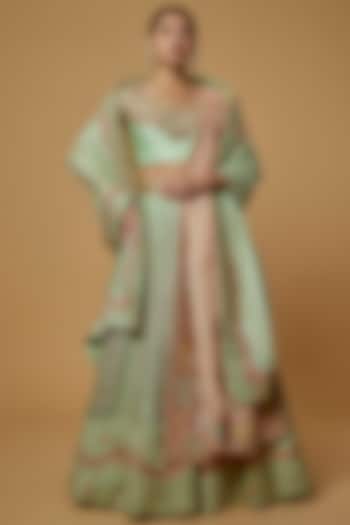 Mint Green Embroidered Bridal Lehenga Set by Petticoat Lane at Pernia's Pop Up Shop