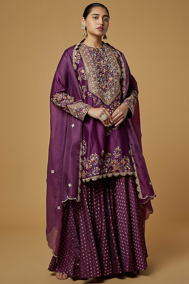 Purple Brocade Sharara Set by Petticoat Lane at Pernia's Pop Up Shop