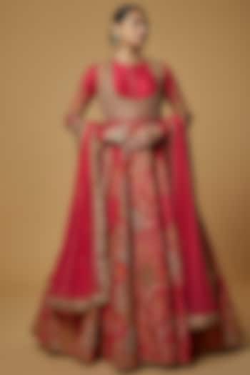 Red Printed Bridal Anarkali Set by Petticoat Lane at Pernia's Pop Up Shop
