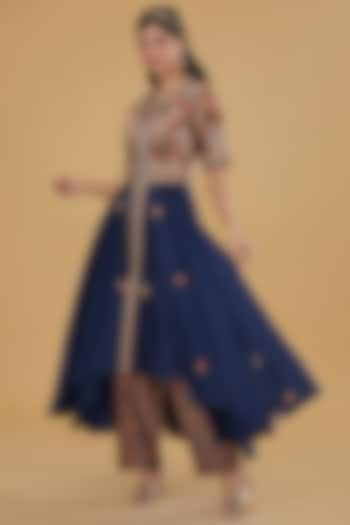 Blue Chanderi Embroidered Asymmetric Kalidar Anarkali Set by Petticoat Lane at Pernia's Pop Up Shop