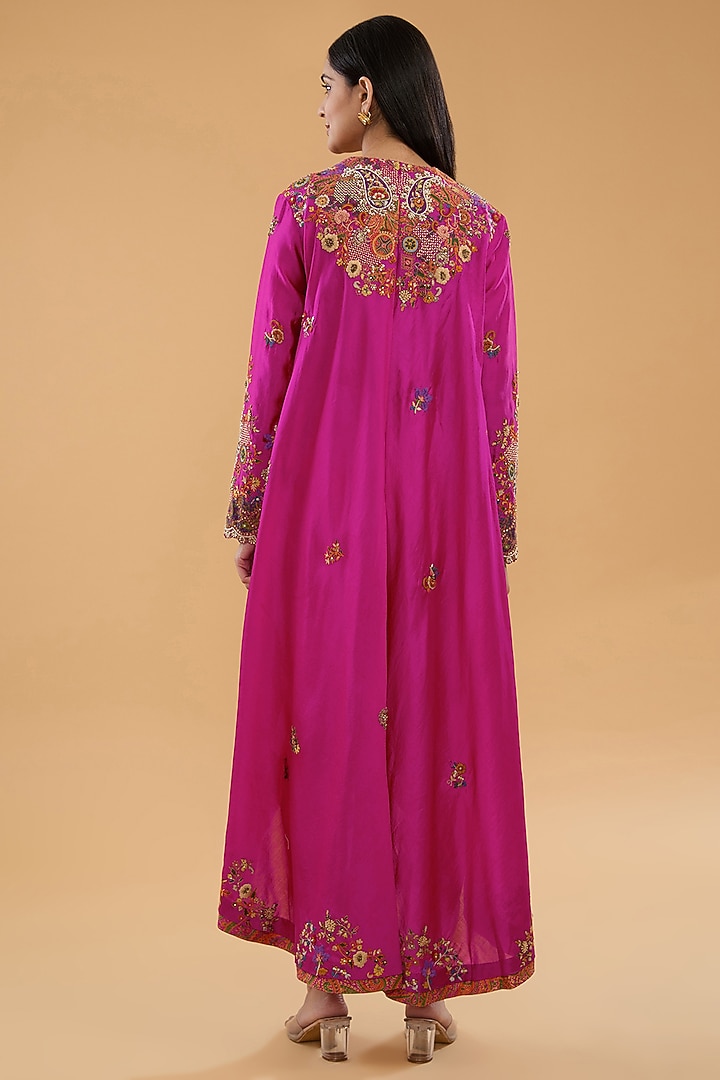 Pink Chanderi Trellis Embroidered High-Low Kurta Set by Petticoat Lane at Pernia's Pop Up Shop