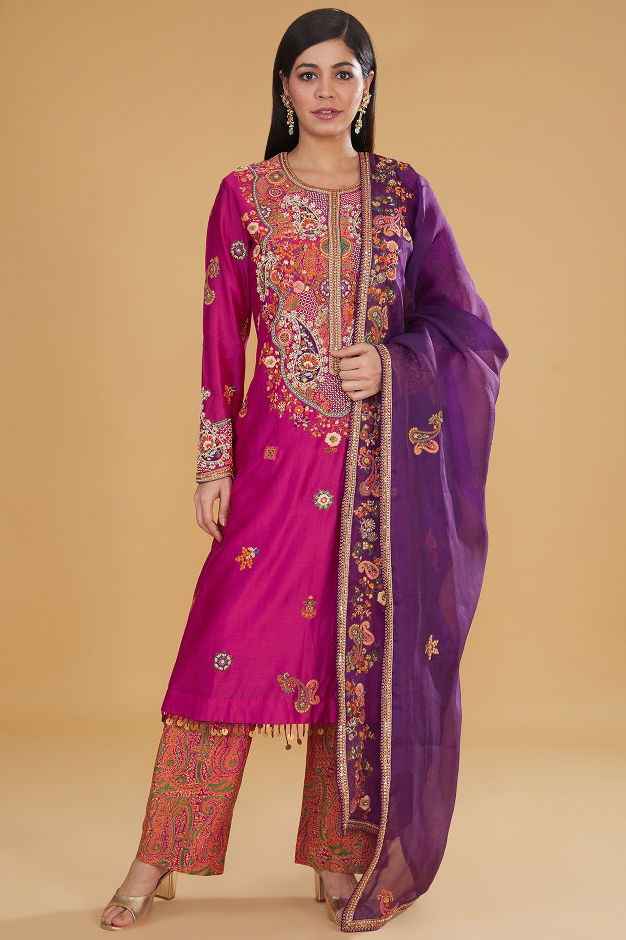 Buy Magenta Chanderi Silk Palazzo Suit SHSWG5301 – ShreeFashionWear