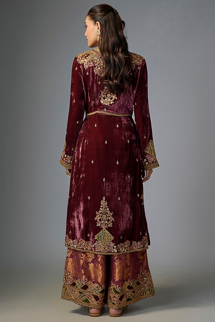 Mauve Velvet Embroidered Jacket Set by Petticoat Lane at Pernia's Pop Up Shop
