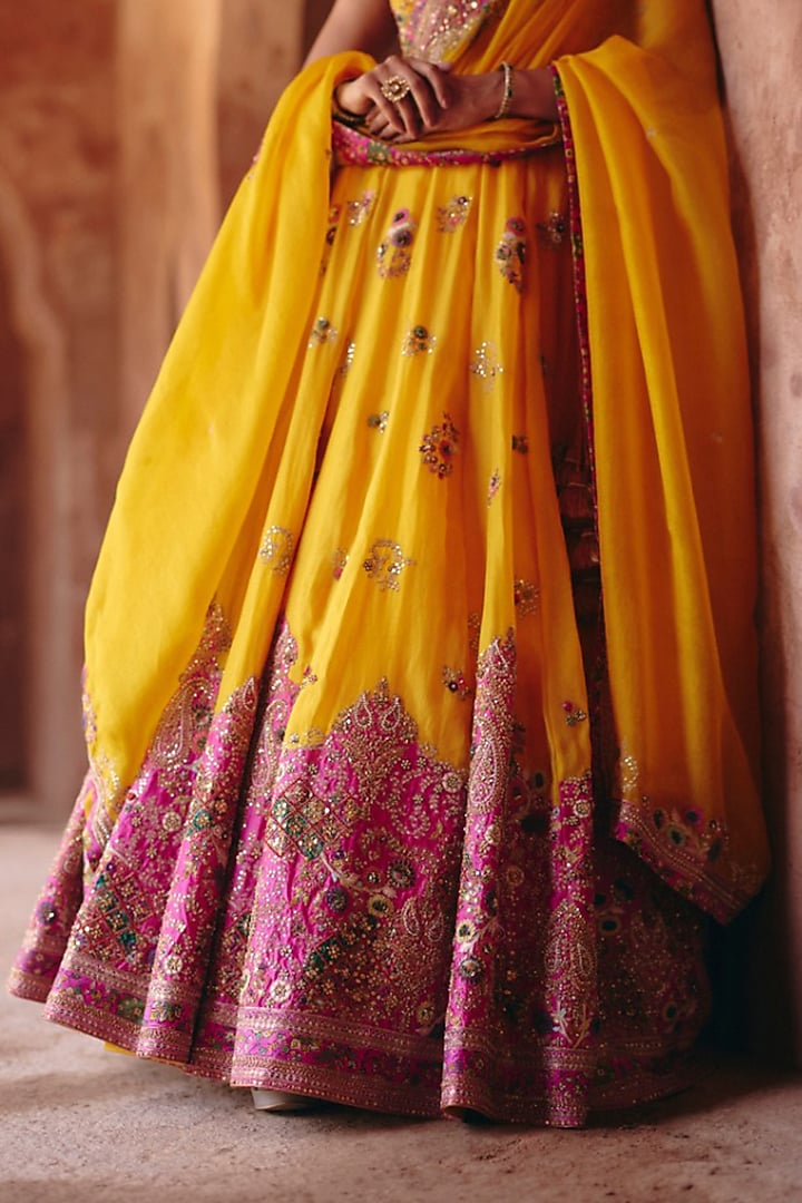 Rust Organza Embroidered Bridal Lehenga Set by Petticoat Lane at Pernia's Pop Up Shop