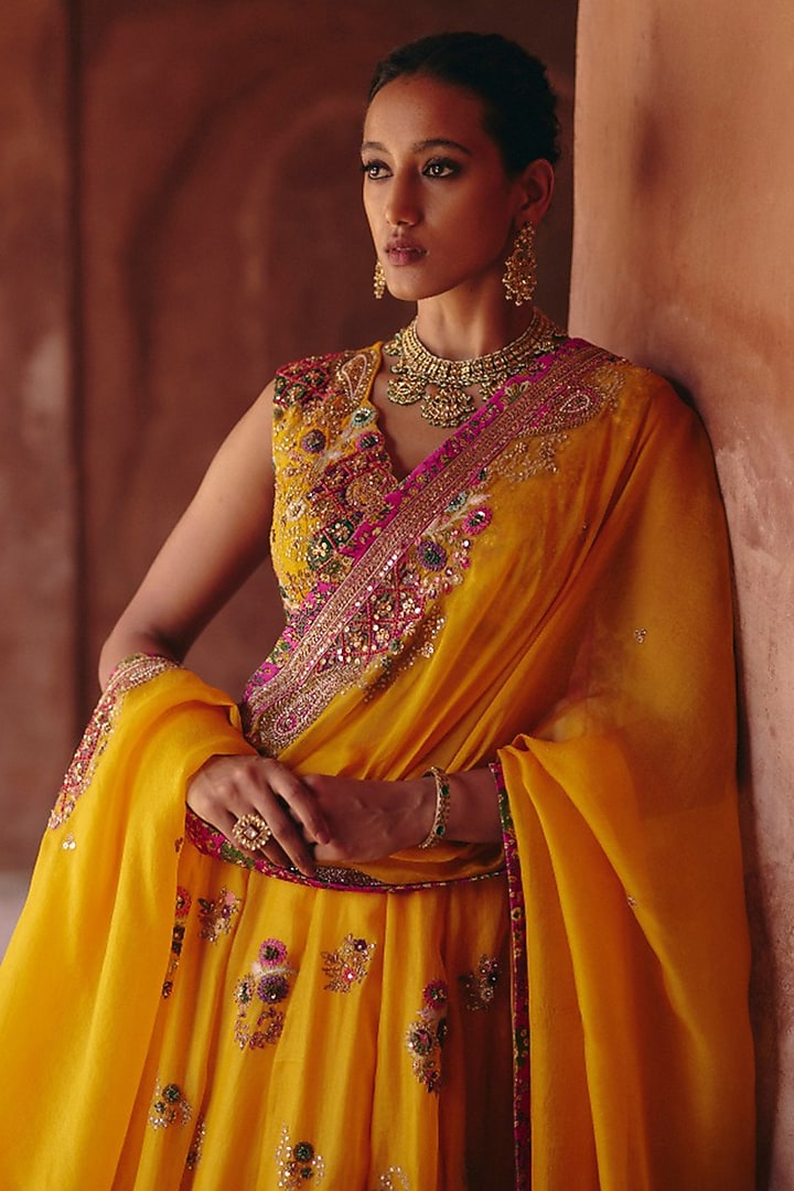 Rust Organza Embroidered Bridal Lehenga Set by Petticoat Lane at Pernia's Pop Up Shop
