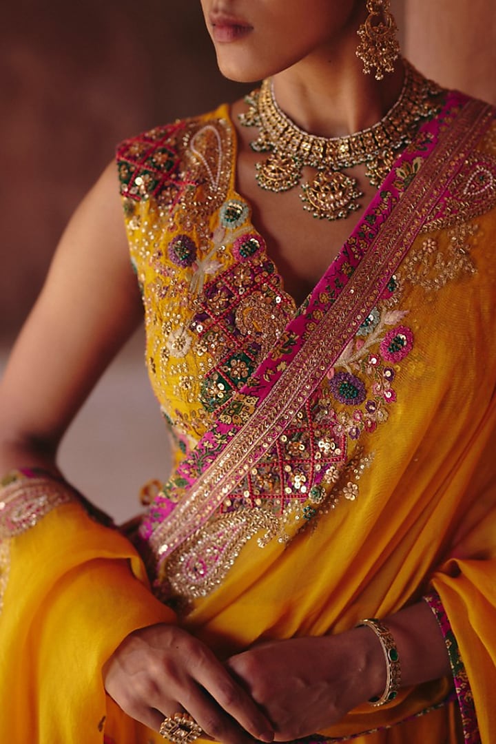 Rust Organza Embroidered Bridal Lehenga Set by Petticoat Lane at Pernia's Pop Up Shop