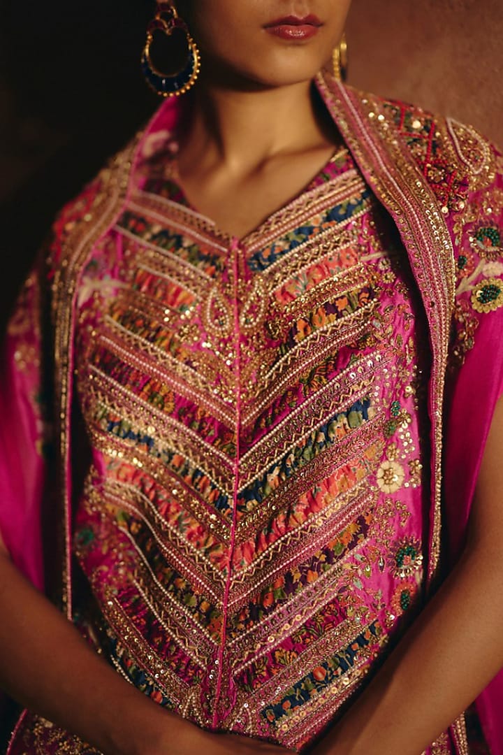 Pink Chanderi Embroidered Skirt Set by Petticoat Lane at Pernia's Pop Up Shop
